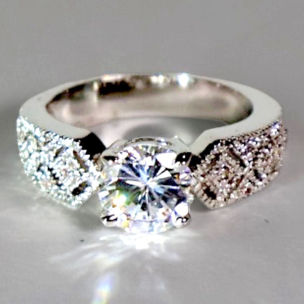 Swarovski Crystal Ring Size 8 Sterling Silver Overlay Solitaire Round Cut New